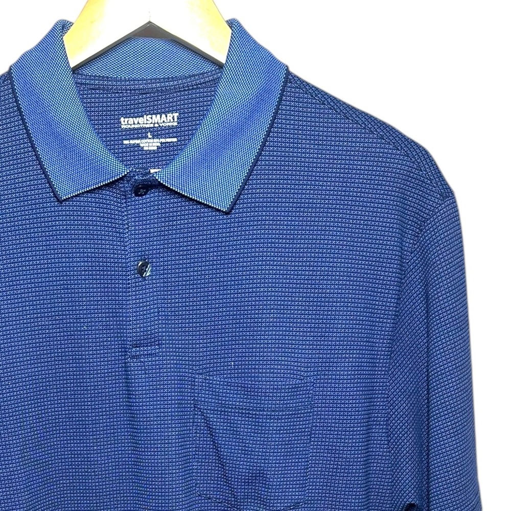 Roundtree & Yorke travelSMART Men's L Blue Textured Polo Shirt